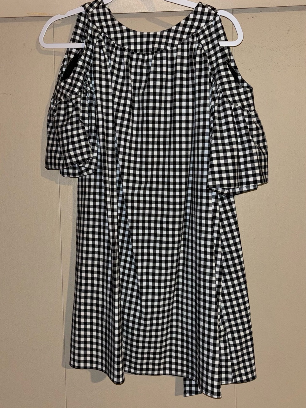 Zara Black and White Gingham Cold-Shoulder Dress